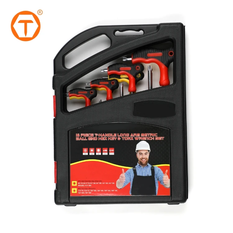 16Pcs ball end hex wrench t handle long llaves torx wrench allen key set with handle