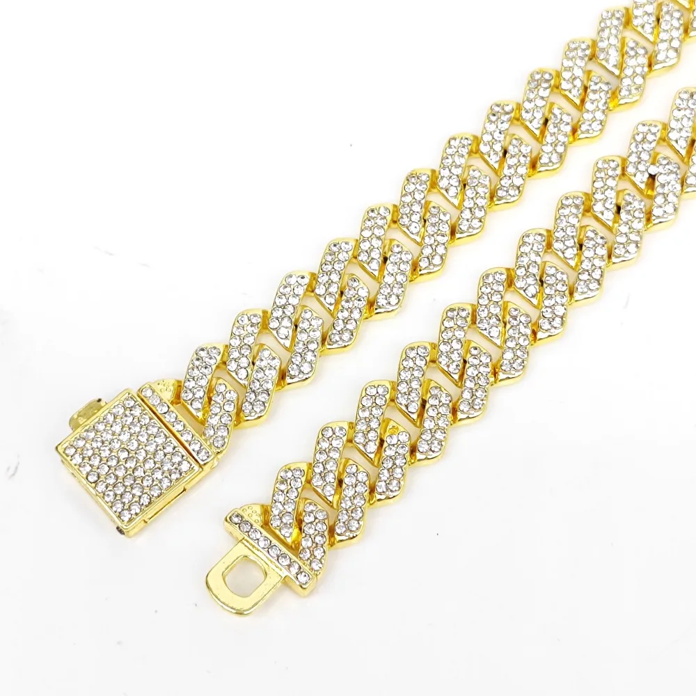 European Hot Selling Street Rap Jewelry Hip Hop   Gold Cuban   Diamond Fashion Men  Necklace