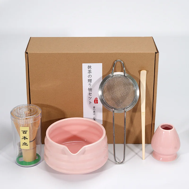 Bambus Japanese Modern Tea Kit Whisk Chasen Bamboo Custom Logo Pink Box Vintage Matcha Whisk Tea Set With Spout Set