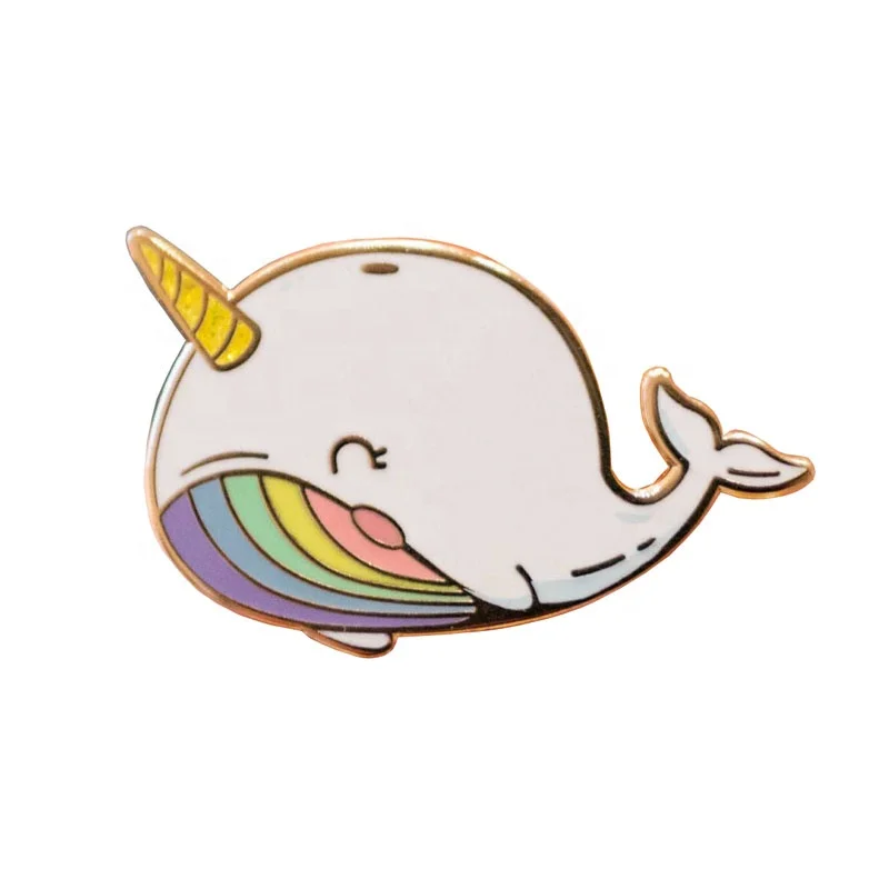 Hot Sale Custom Kawaii Metal Enamel Lapel Pins Rainbow Narwhal Hard Enamel Pin Badge