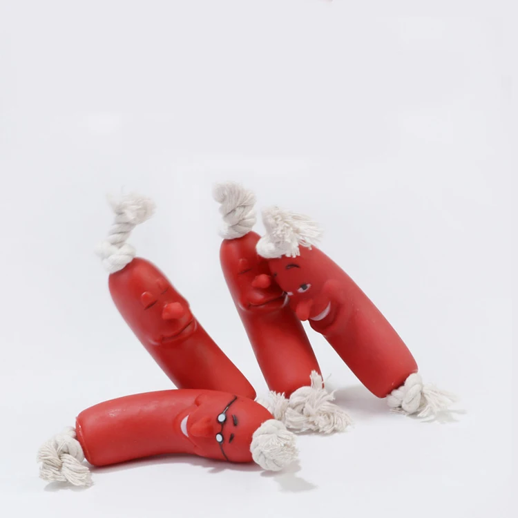 Wholesale Red Vinyl pet toy Hot Dog Squeaky puppy pet chew sausage dog toy