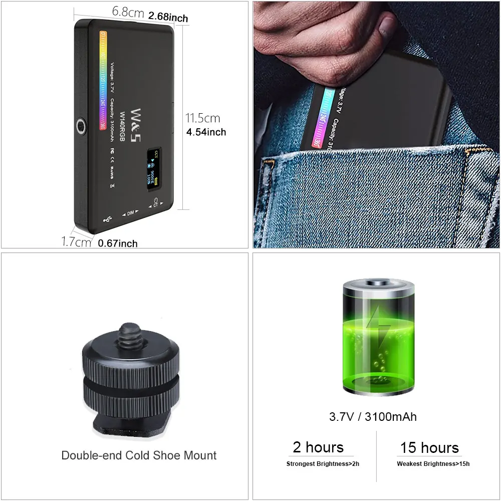 Live Conferencing Fill Light W140 RGB Camera Fill Light Adjustable Color Temperature Fill Light