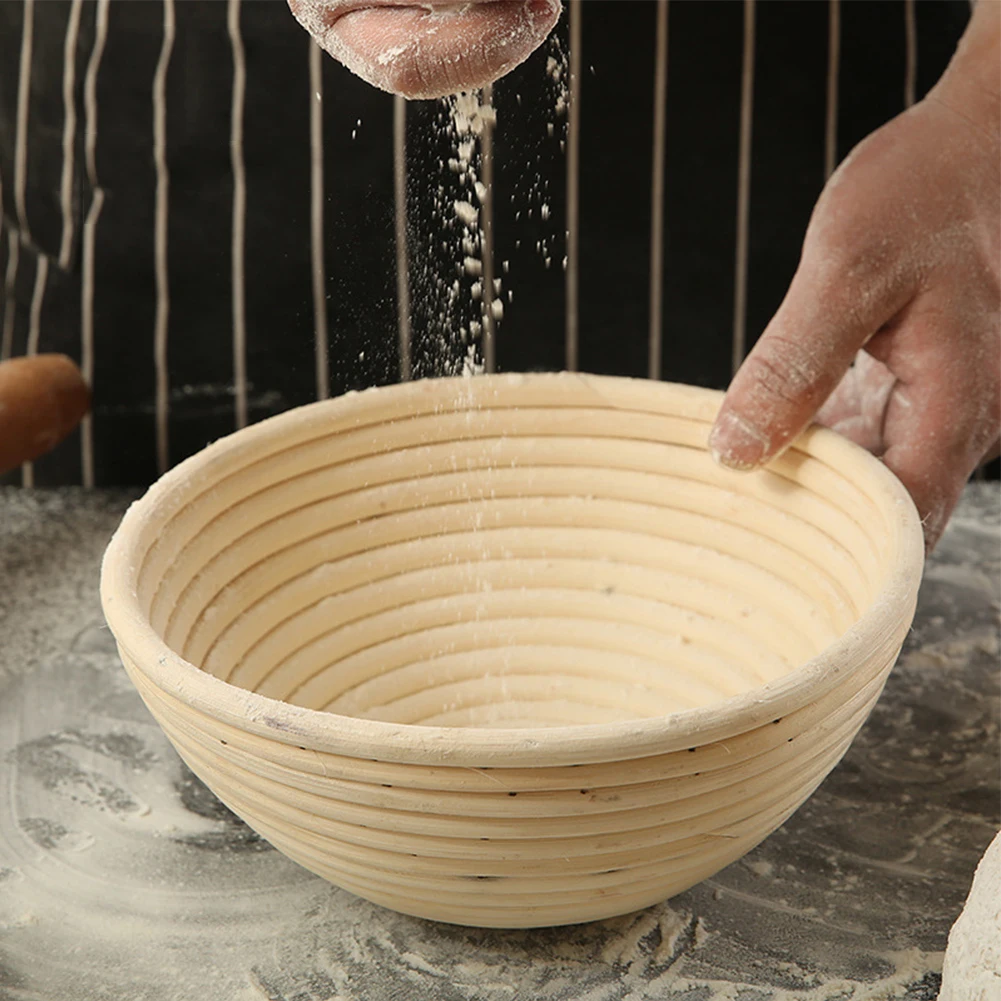 
Round Natural Rattan Fermentation Basket Country Bread Baguette Dough Proofing Proving Baskets with Cloth Cover Bakery 