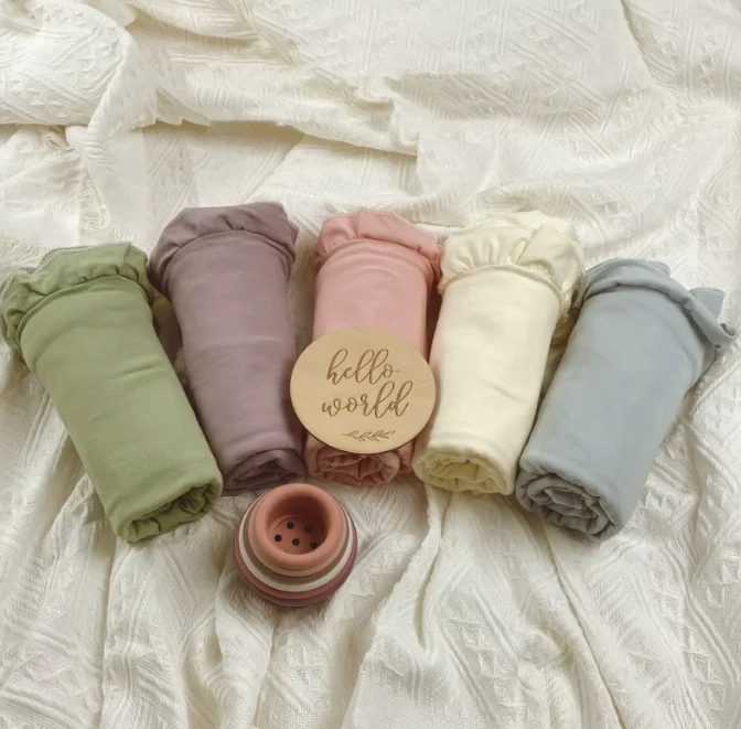 Newborn Ruffle Soft Blankets Frill Solid Milk Silk Baby Swaddle Blanket With Headband