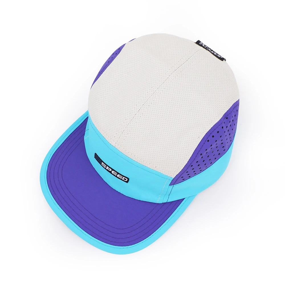 Custom Logo Laser Cut Perforations 5 Panel Running Cap Waterproof 5 Panel Performance Hat