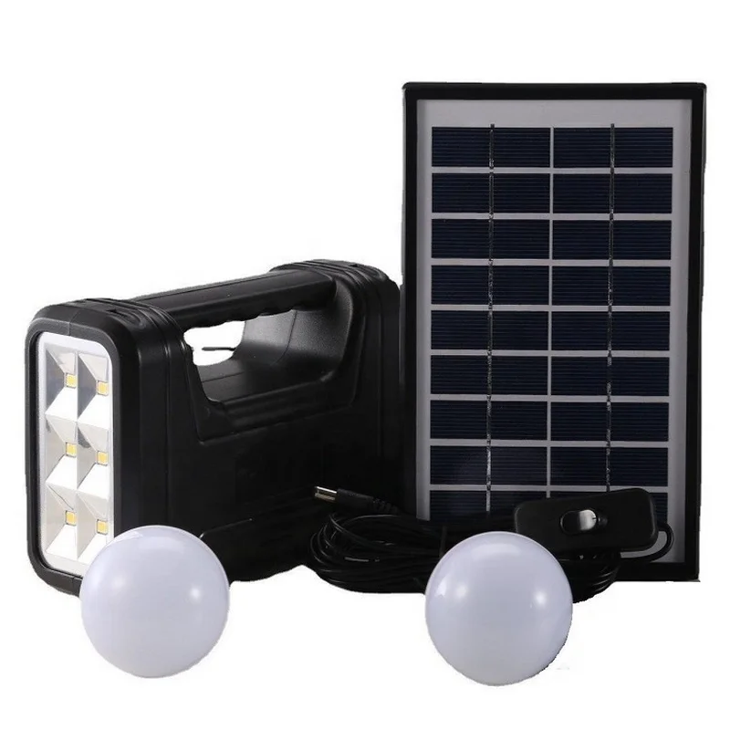Front Light Emergency Portable 3W 5V Solar Lighting System Kit With Two LED Bulbs and USB Charging Port For Outdoor Camping