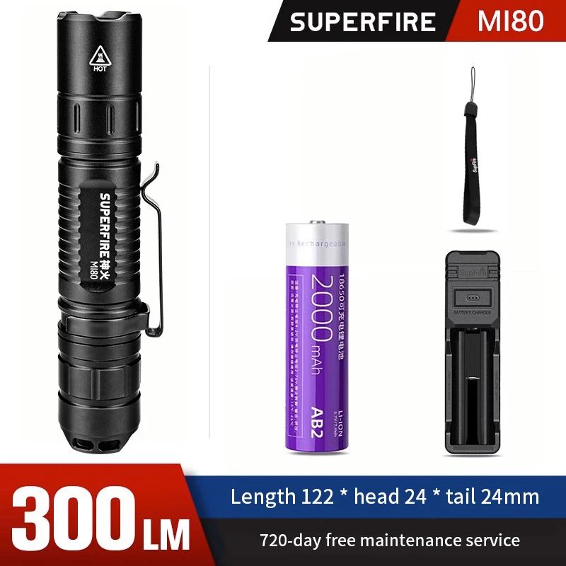 15W EDC Bright Led Flashlight MI80 with AC charger 18650 Battery 1100lmTorch Camping Fishing Lantern  Outdoor FlashLight