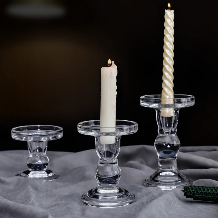 Transparent crystal candle glass roman column base glass candle holder tube bottom