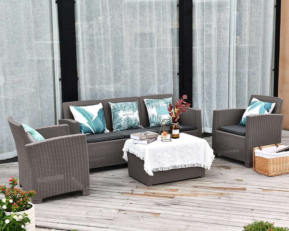 KD easy assemble outdoor garden pool furniture rattan sofa set with storage table