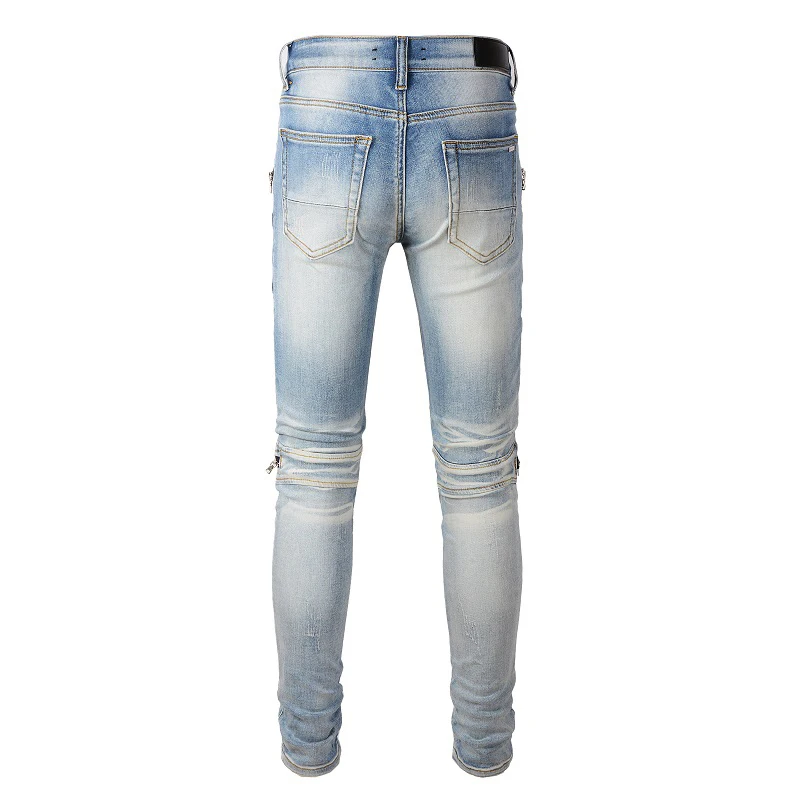 Rts For 606 dropshipping fashion new biker jeans bikers  ripped relaxed fit biker jeans