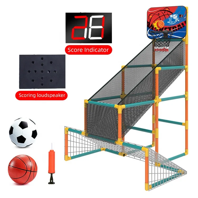 New Hot Sale 2 in 1 Kids Sports Game Basketball Soccer Basketball Hoop Soccer Goal Set with Scoring Function
