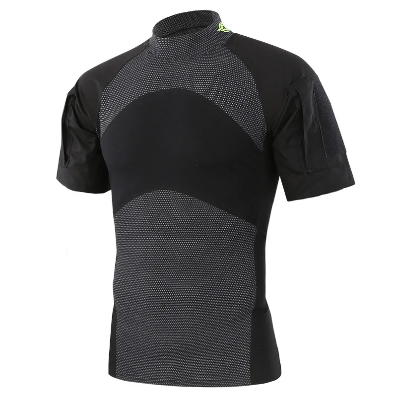 
Shoulder zipper pocket mesh design men dry fit training camouflage t-shirt 