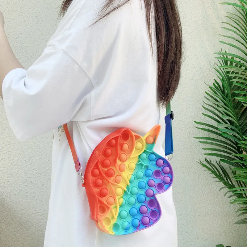wholesale Silicone pop it kid unicorn Purse and Handbags for women Hot Sale Chain little girl popit kid Cute Chain bags