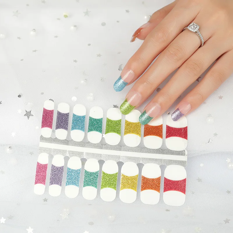 French style colorful glitter real nail polish stickers nail wraps