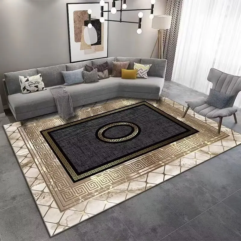 Luxury Living Room Carpet Decoration Home Golden Carpets Large Size Sofa Area Rug Hotel Hall Floor Mat Soft Anti-slip Washable