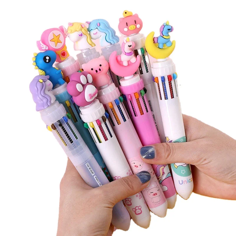 Cute Dinosaur Ballpoint Pens 10 Colors In 1 Pens Multicolor Flamingo Ball Pens For Kids Gift School Office Supplies Stationery