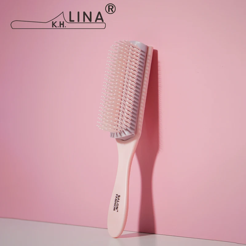 Custom Logo Salon Styling Curling Detangling Purple Combs Detachable Handle Denman Non Silp Hair Brush