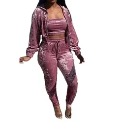 Women Clothes Sexy Cardigan And Long Pants 3 Piece Set Velvet Hoodies Sweatsuit Jogging Suits Winter Outfits For Women