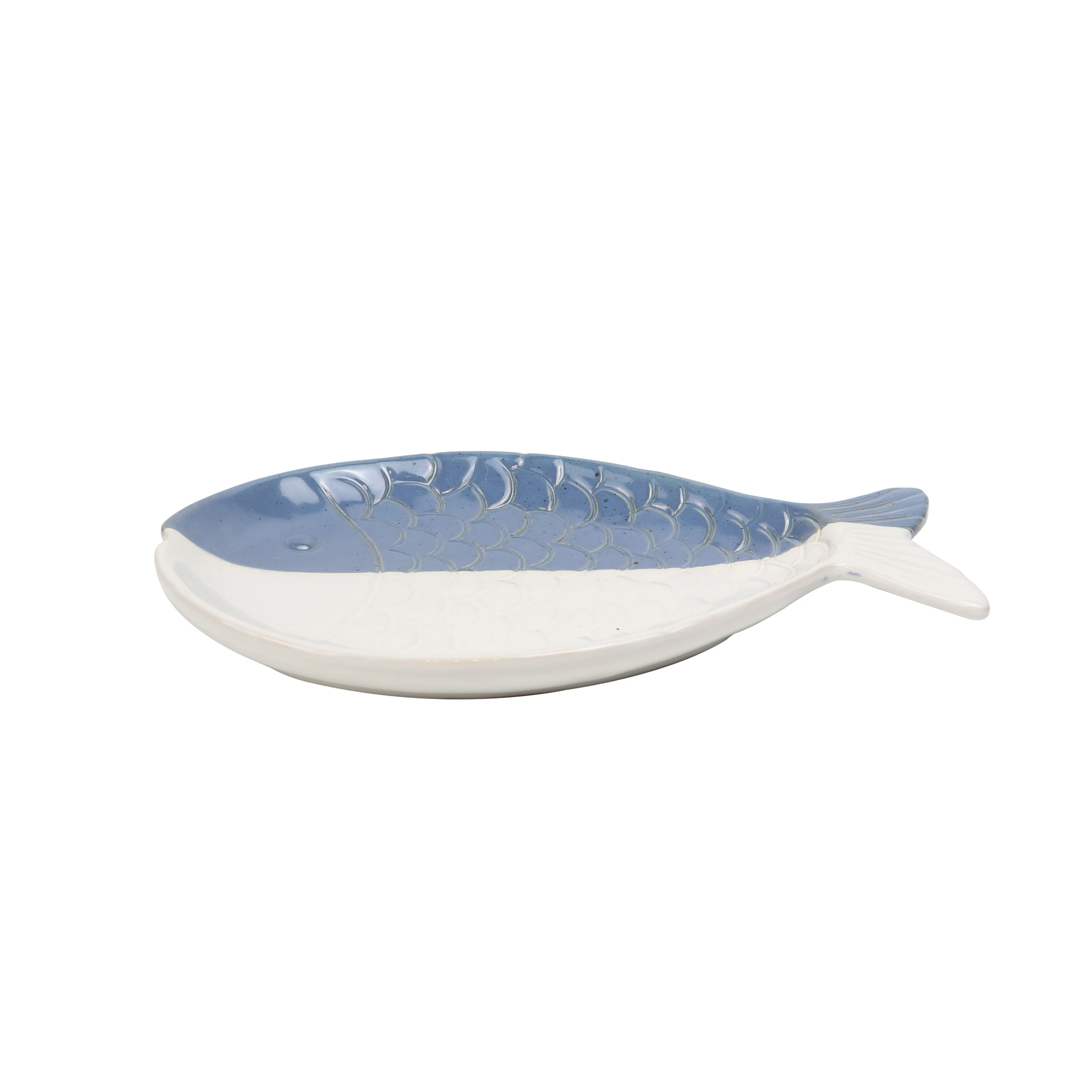 Redeco Ocean Style Tableware Creative Ceramic Fish Shape Dinner Plate Nordic Blue And White Ceramic Tableware