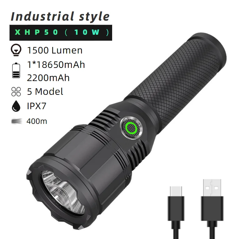 New 1500lm XHP50 XHP70 XHP90 LED Flashlight Type-c rechargeable flash light Mobile emergency light Torch light