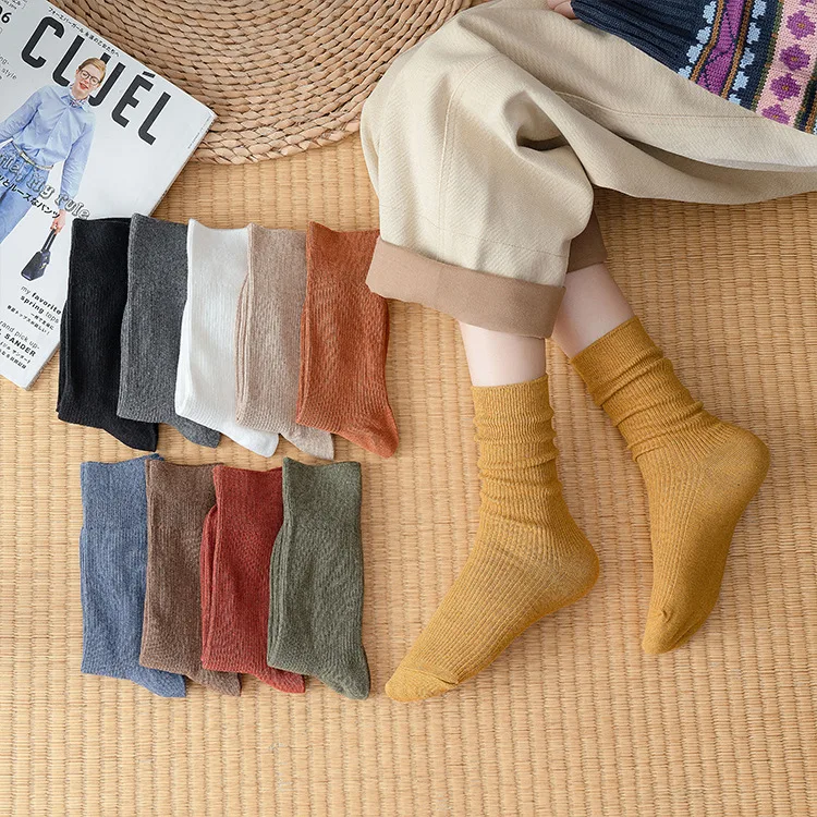 100 % Cotton Women Slouch Socks Custom Unisex Long Crew Socks Solid Color Warm Soft Premium Socks