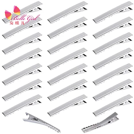 BELLEGIRL basic simple custom size packaging hair clips Cheap wholesale high quality metal silver alligator hair clips for girls