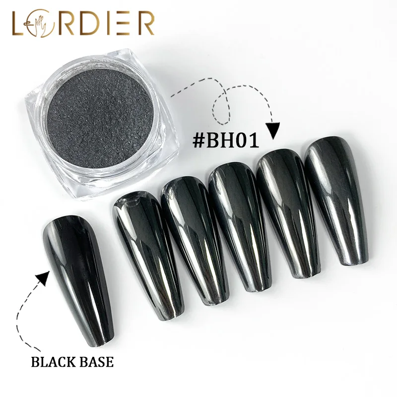 Super Magic Mirror Black Metallic Chrome Powder Black Mirror Pigment Nail Art