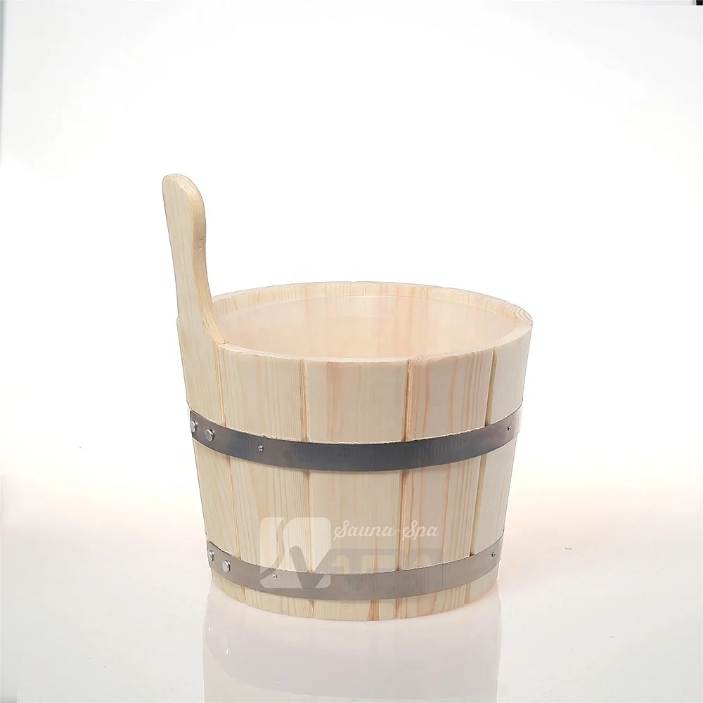 Direct Manufacturer Hot Sale Pine 5L Steel belt Sauna Bucket and Ladles  Metal Thermometer  Sand Timer  Sauna rooms
