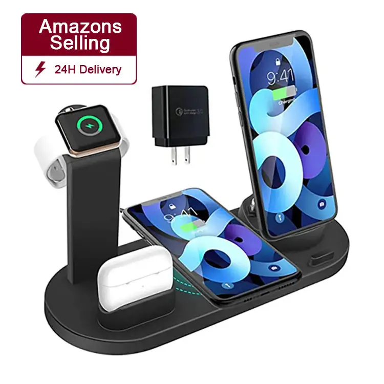 Amazons Best Seller On Alibaba Most Sold Product Fast 3 Qi Earphone IWatch Phone 5 in 1 Wireless Charger