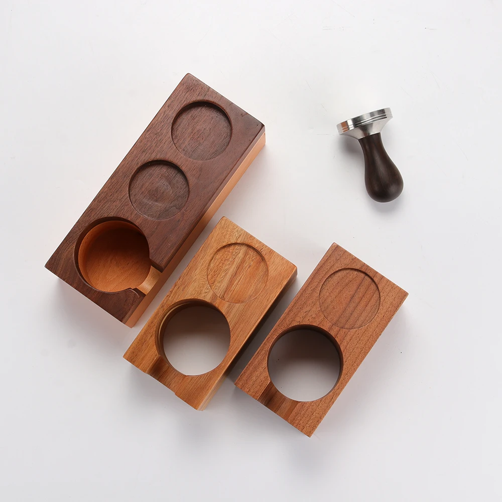 Handmade wooden manual coffee base mash stand holder 3 pieces set custom wholesale 2 and 3 holes 58mm coffee base