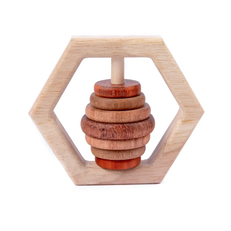 CHCC Custom Food Grade Silicon Teething Mitten Toy chewable Rattle Wooden Teething Toys Ring Baby Gift Set Baby Silicone Teether