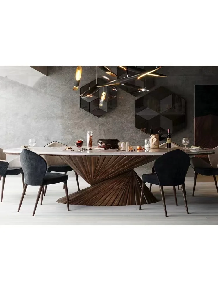 New style Artistic petrified wood table meeting room marble top wood dining table