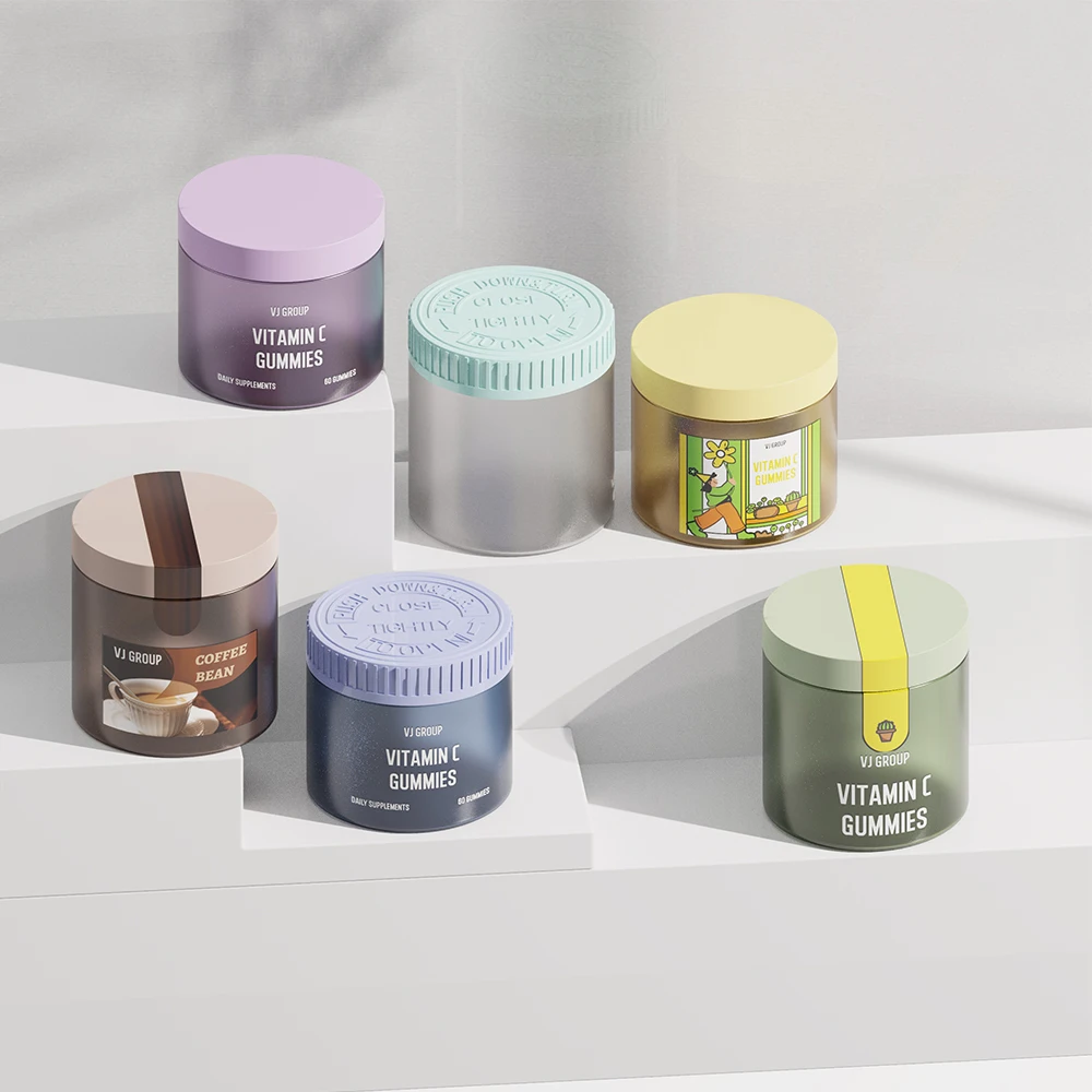 200ml 300ml 500ml Colored PET Candy Packaging Plastic Round Container Childproof Cap Plastic Gummy Candy Packaging Jar