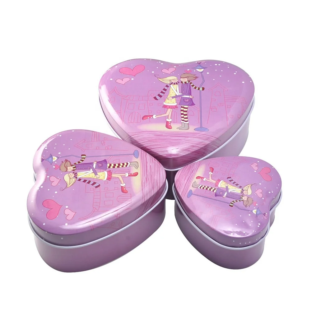 OEM lovely heart shape PMS printing candy metal tin box