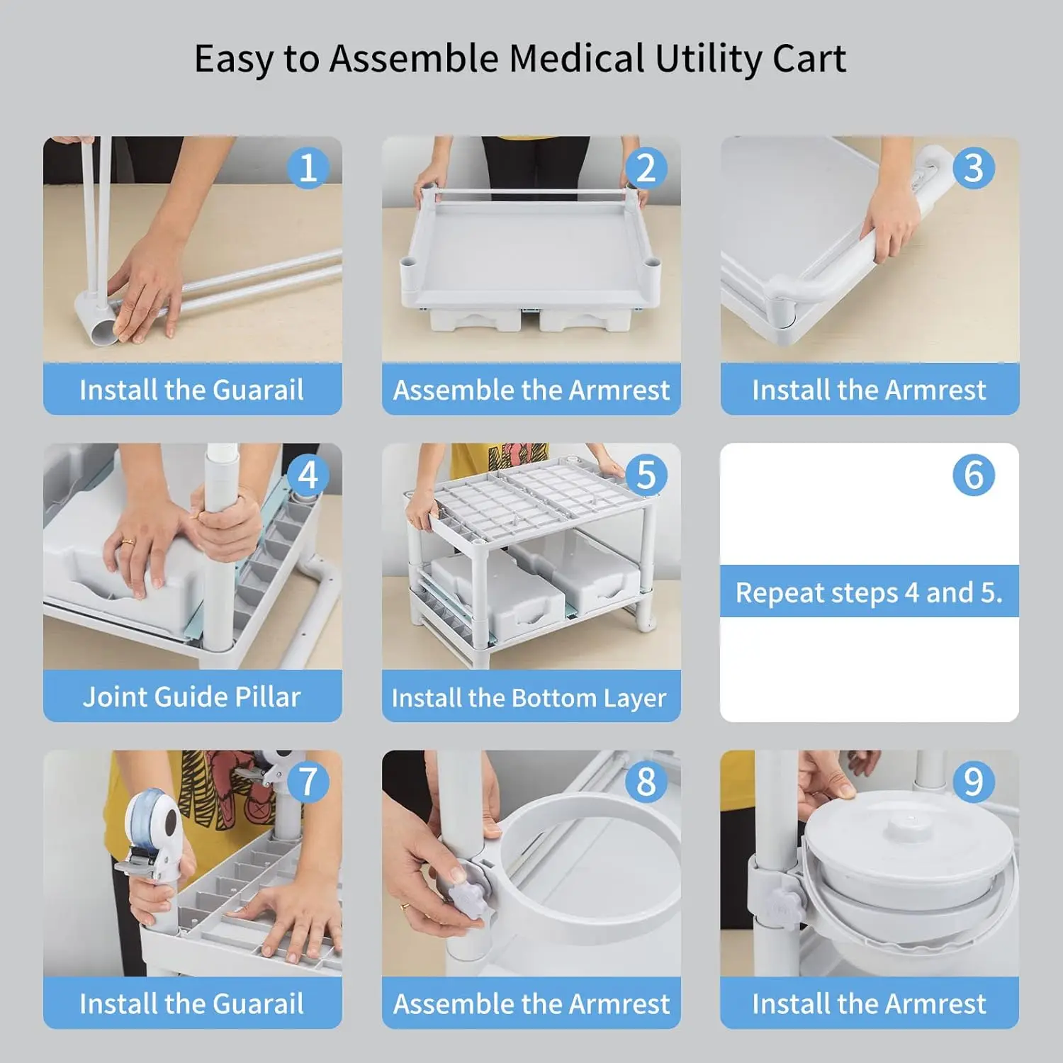 Utility Medical 3-Tier Esthetician Beauty Salon SPA Commercial Hospital Office Lab Rolling Cart trolley with Drawers