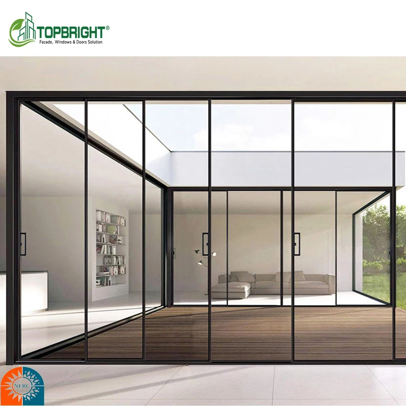 White Soundproof Pocket Doors Sensor Frameless Aluminum Interior Noiseless Sliding Glass Patio Doors With Screen
