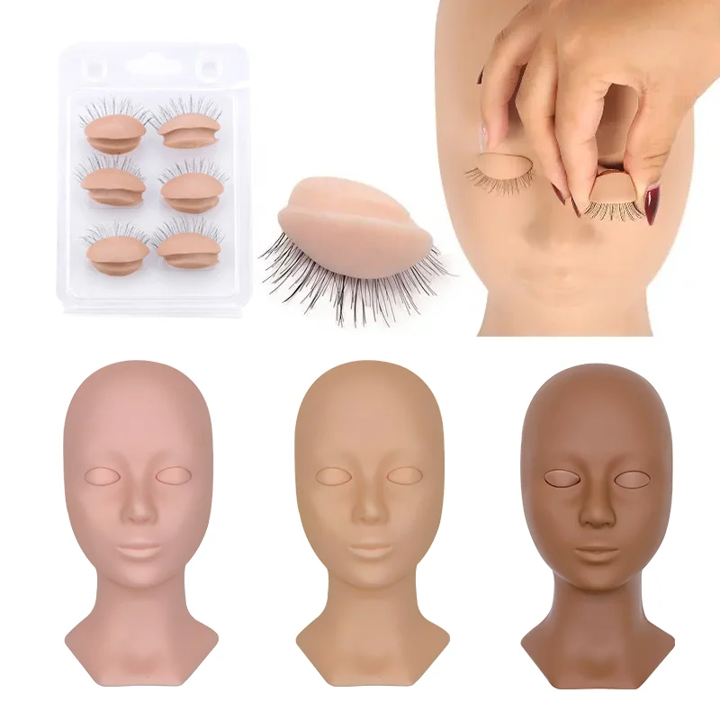 Silicone Training Flat Mannequin Head With 4 Pairs Removable Eyelid For Eyelashes