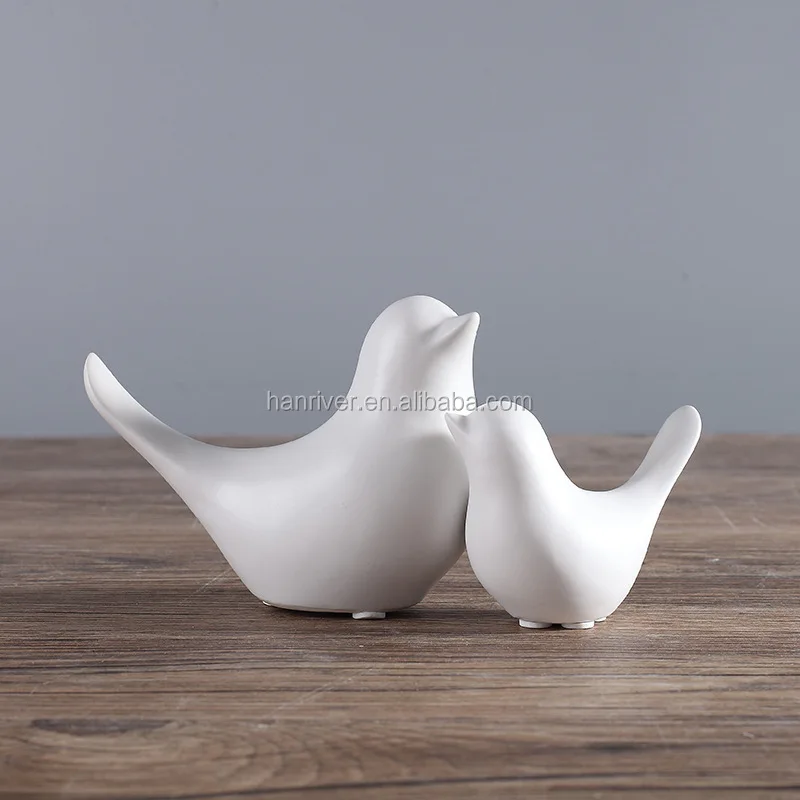 Unique Design Black And White Ceramic Birds  Porcelain Animal Bird Figurine For Decoration