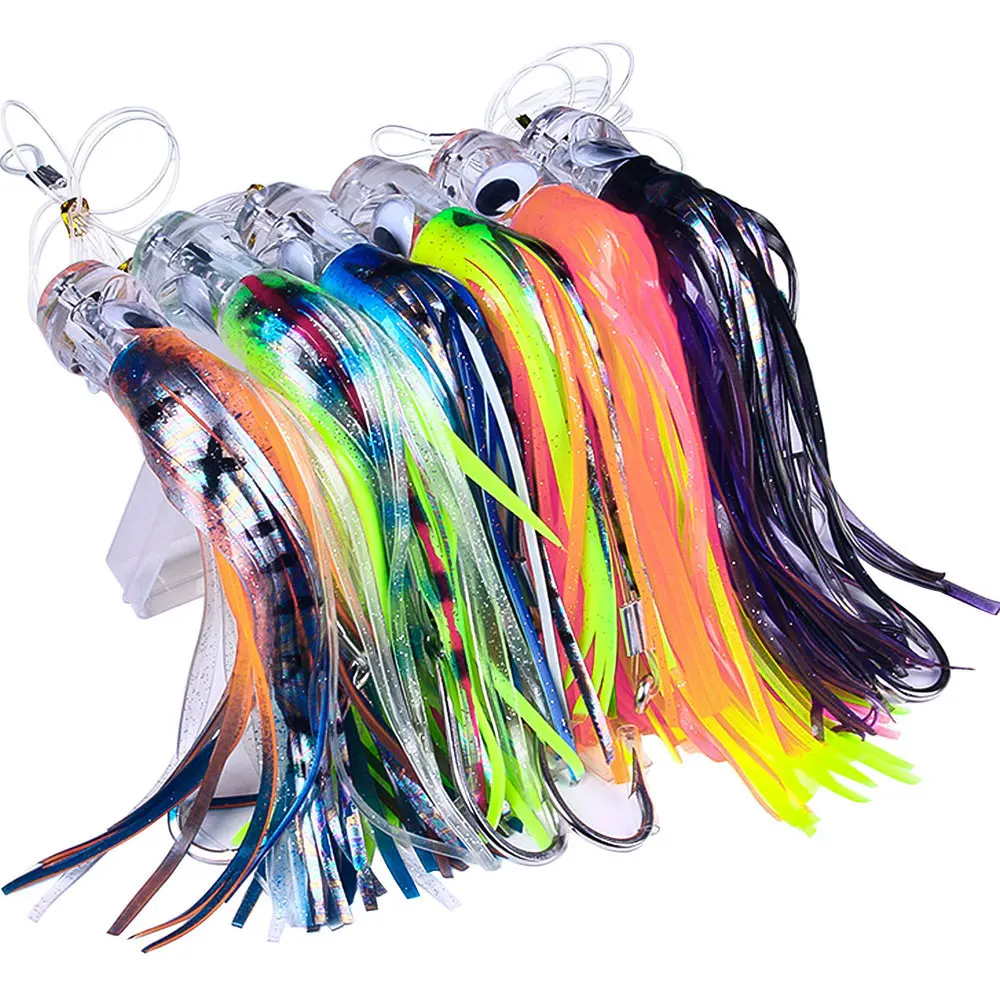 Wholesale 65g 100g 6Colors Soft Octopus Skirt Fishing Lure Deep Sea Trolling Fishing Bait 3D Eyes Buzzbait