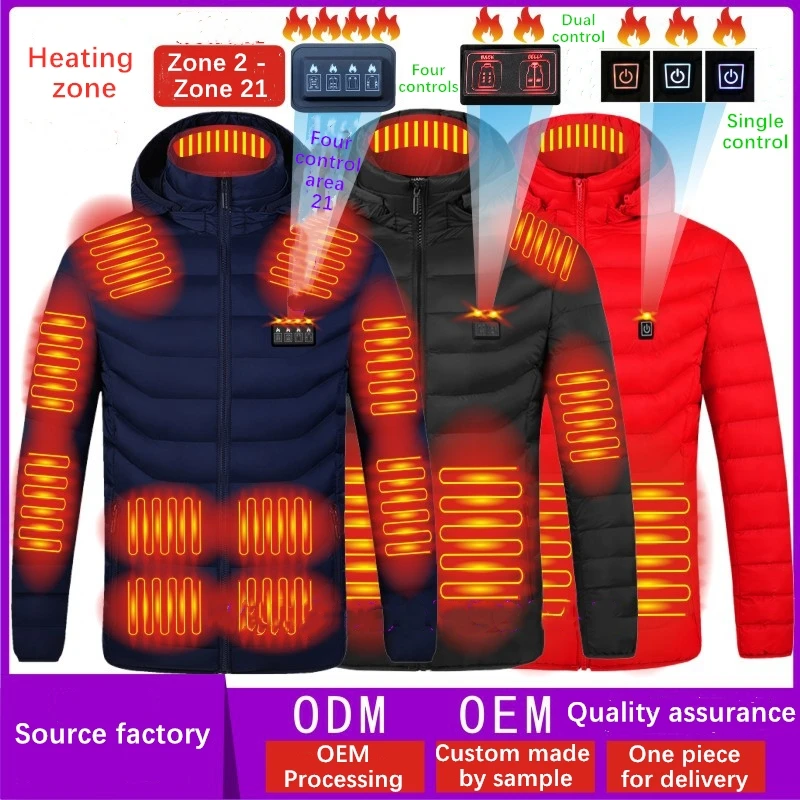 Xsunwing IN Stock Winter Outdoor Unisex S-6XL 2-21Heat Zone Rechargeable Battery USB Heating Heater Coat Insulated Heated Jacket