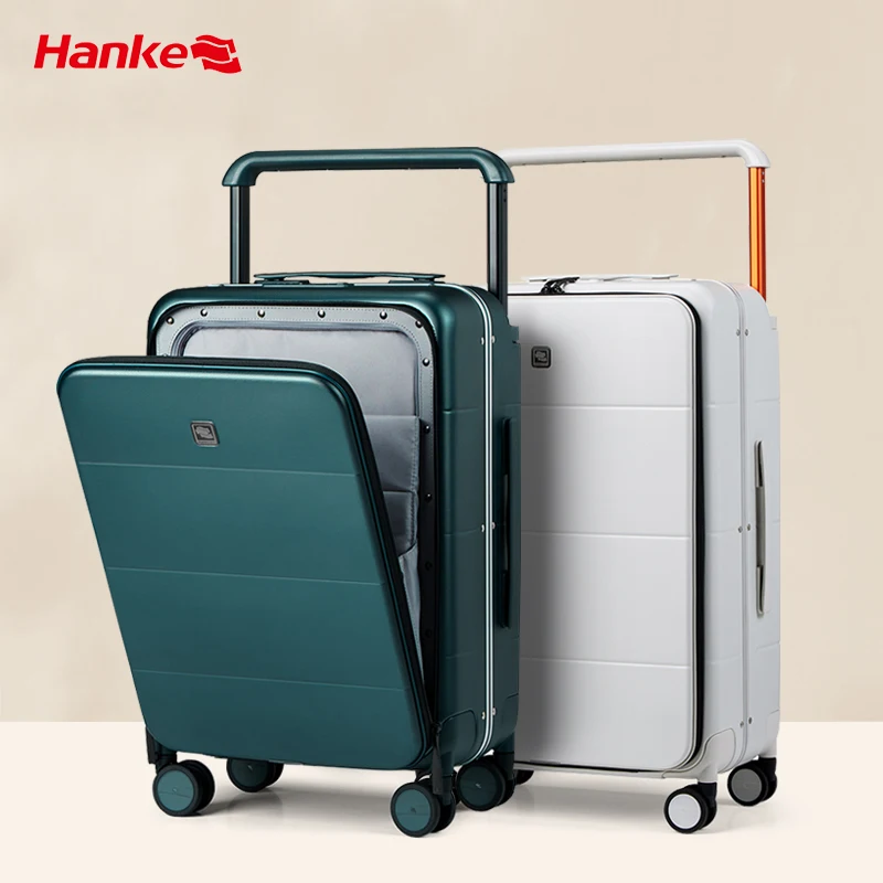 Hanke aluminum trolley suitcase customization easy carry on travel luggage set with mute spinner wheels
