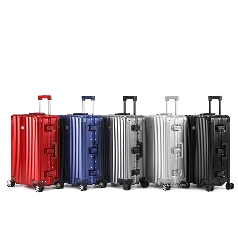Aluminum Alloy Frame Silver Color Luxury Luggage  Case 20 inch Shining Non-zipper Lock Style Wholesale in Stock