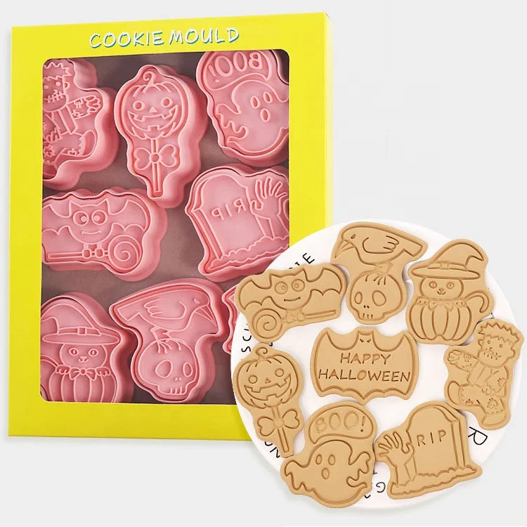 YJ Wonderful Custom 8 Pieces Halloween Cookie Cutters Mould Press Biscuit Plastic Cookie Cutters fondant tool