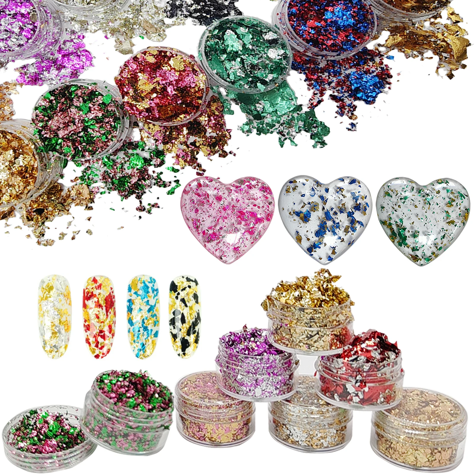 12 colors/set mixed colors gold foil flake for Nail art epoxy resin broken Gilding imitation gold foil leaf furniture decoration