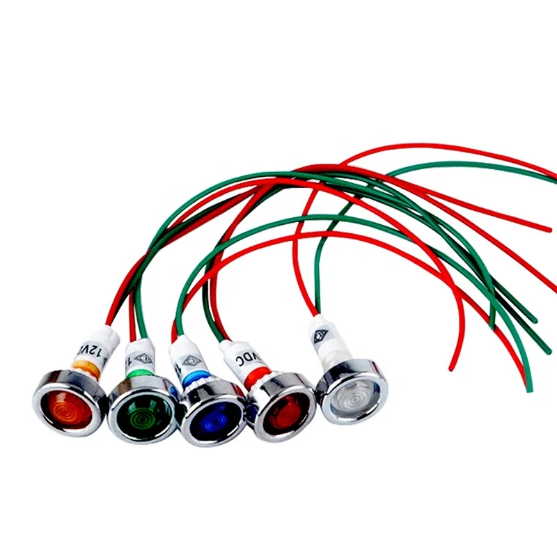 Yueqing Factory DC12V DC24V AC220V AC380V 10mm Neon Signal Lamp XD10-7 Indicator Lamp Light with 20CM wire