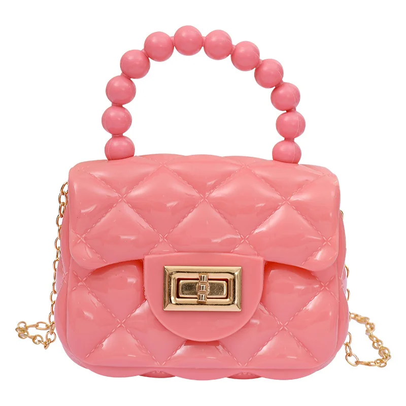Trendy jelly purse bag for girl cute princess handbag PVC shoulder bags with pearl handle long chain