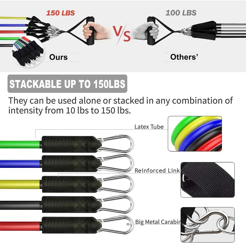 
Resistance Bands Set with Door Anchor, Handles, Waterproof Carry Bag, Exercise Bands 