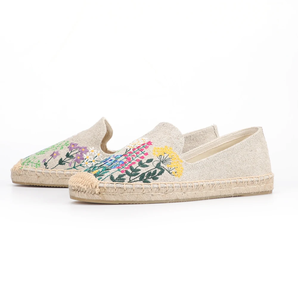 Ladies Summer Comfort Flat Sandals Slip On Comfort Canvas Shoes Hand Embroidered Espadrilles women Casual Shoes