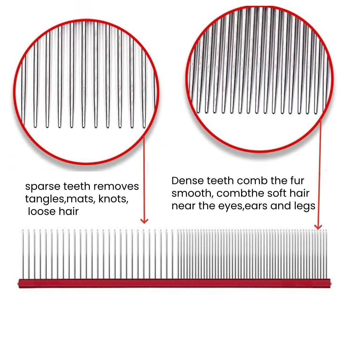 OEM Peines de acero inoxidable Pet Professional Pet comb Stainless Steel Pet Grooming  comb with Dense teeth + wide teeth design