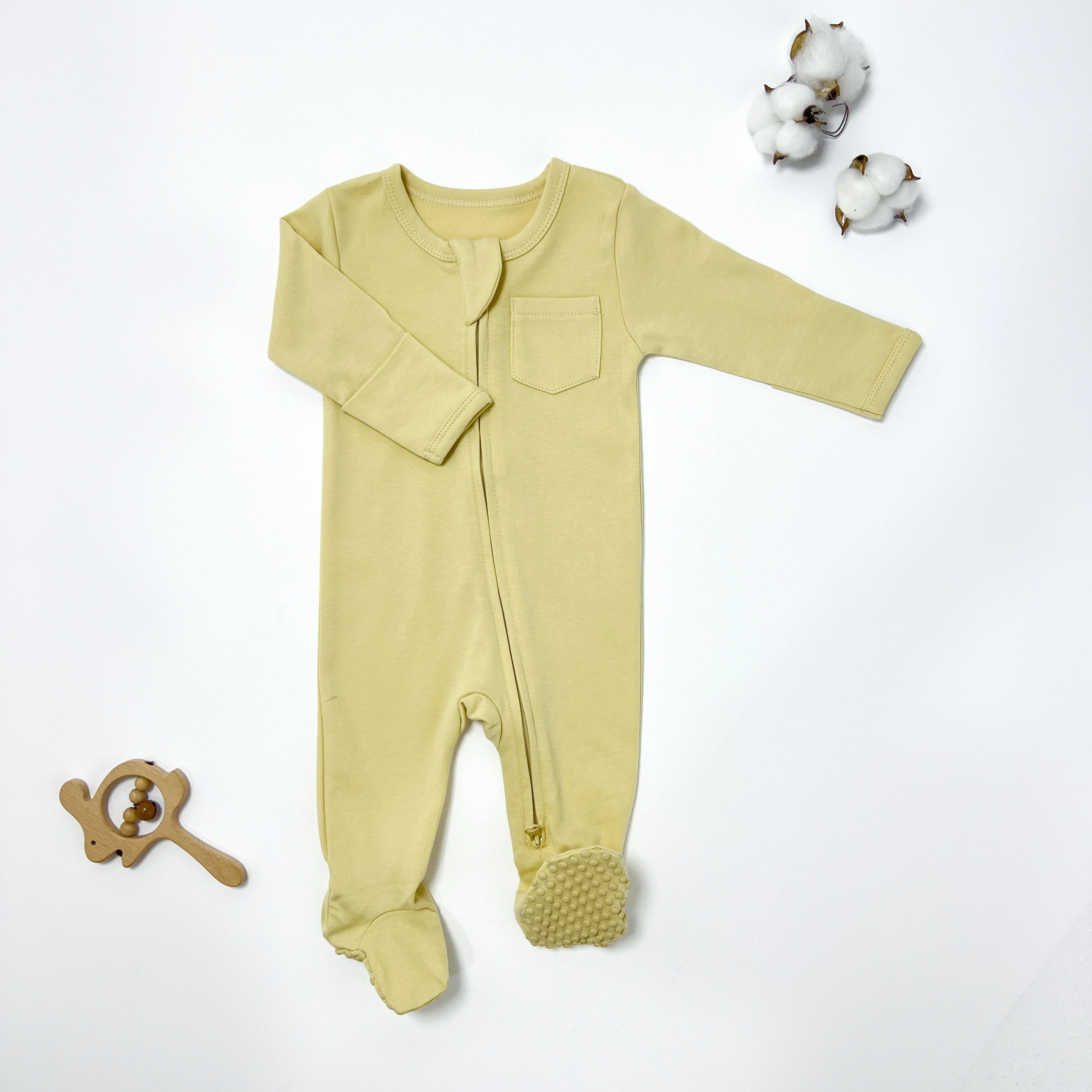 Wholesale Toddler 100% Organnic Cotton Pajamas Long Sleeve Zipper Baby Footed Pajamas Infant Romper